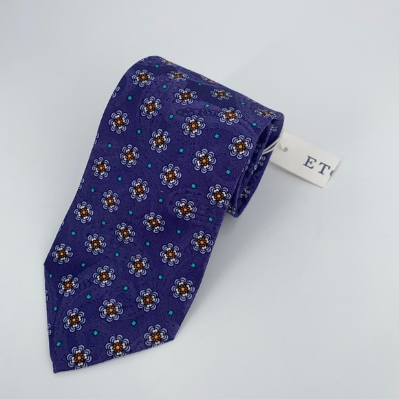 Eton Tie Mens One Size Multi Floral Silk Professional‎ Luxury Necktie Italy Made